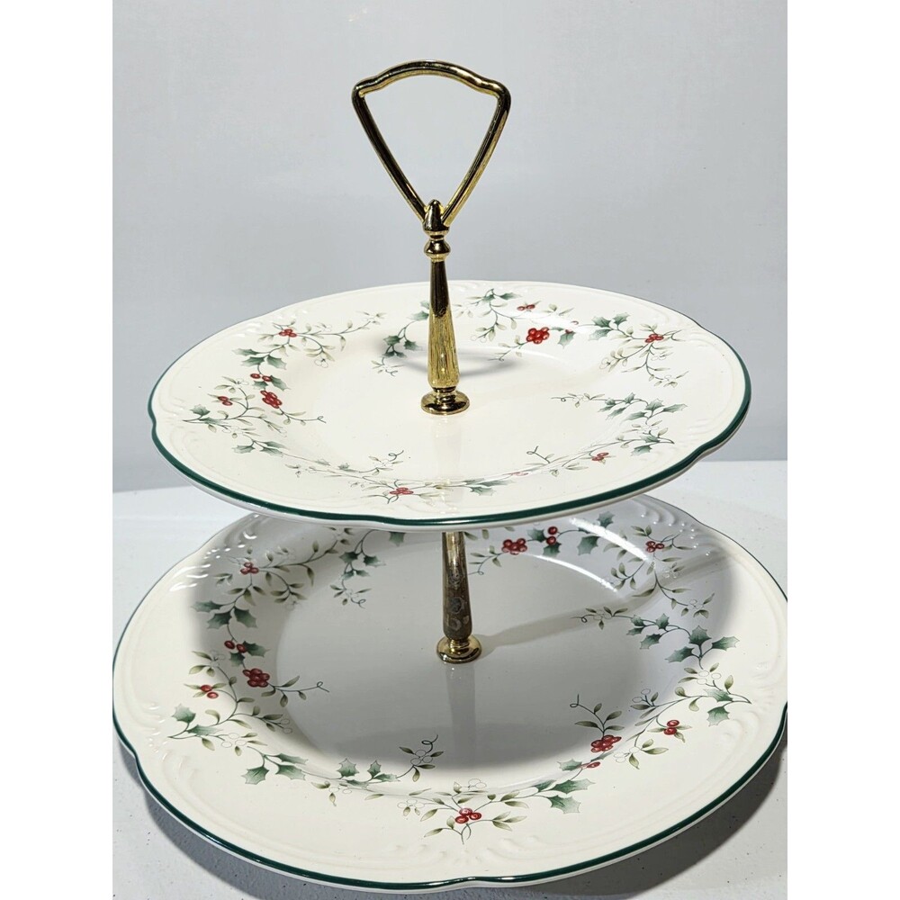 Pfaltzgraff Winterberry Two-Tiered Tidbit Tray Server Christmas